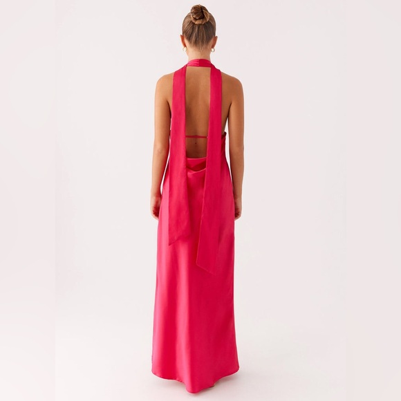 Peppermayo Alicia Satin Halter Maxi Dress - Fuchsia - US 6 - Picture 5 of 13